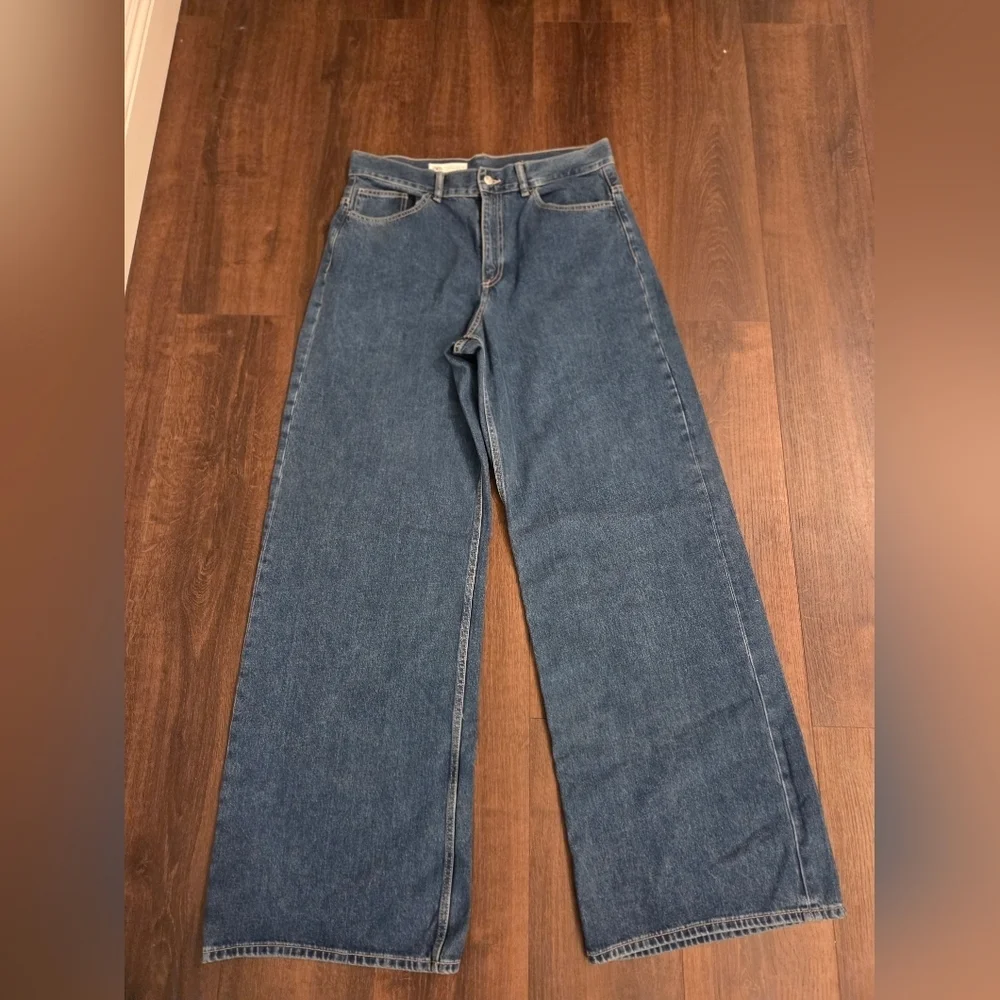 Zara Women's Straight Wide Leg Blue Jeans